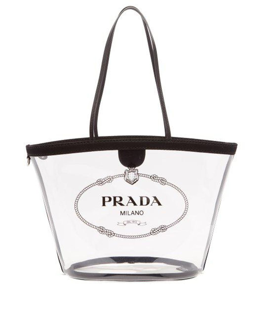 Prada Logo-print Clear Pvc Tote in Black | Lyst