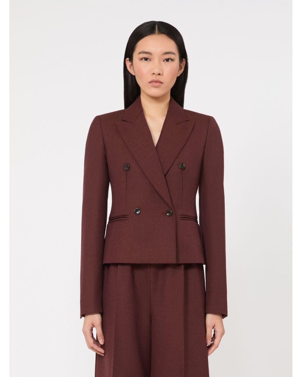 Max Mara Red Denim-Effect Wool Double-Breasted Jacket