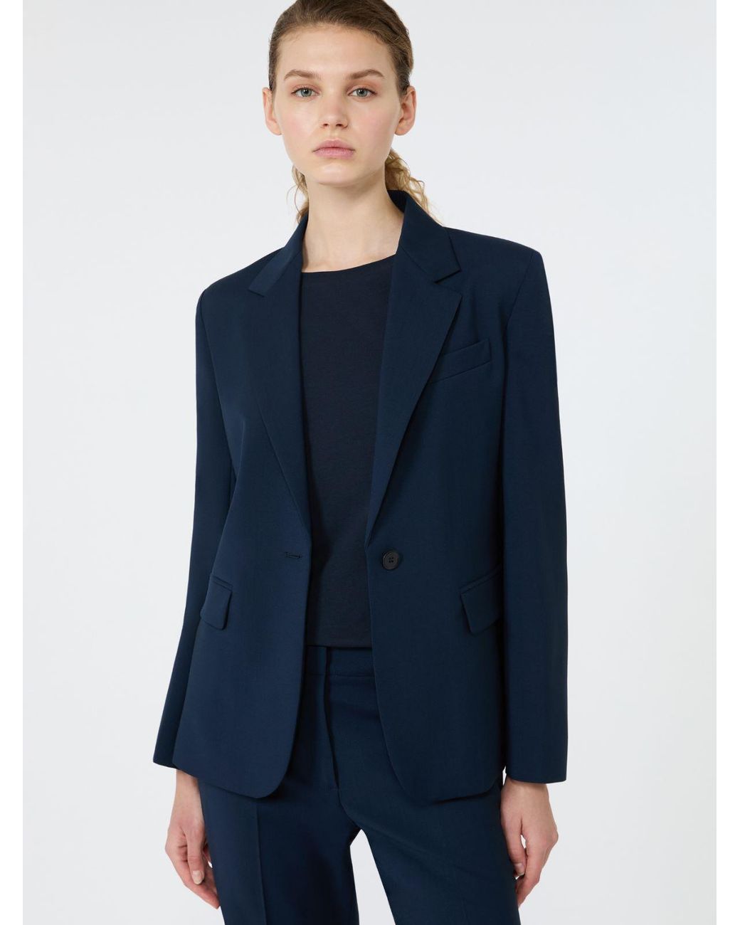 Max Mara Blue Single-Breasted Stretch Wool Blazer
