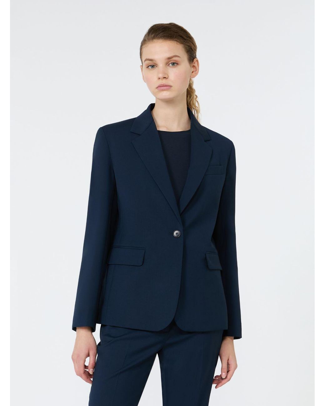 Max Mara Blue Single-Breasted Stretch Wool Blazer