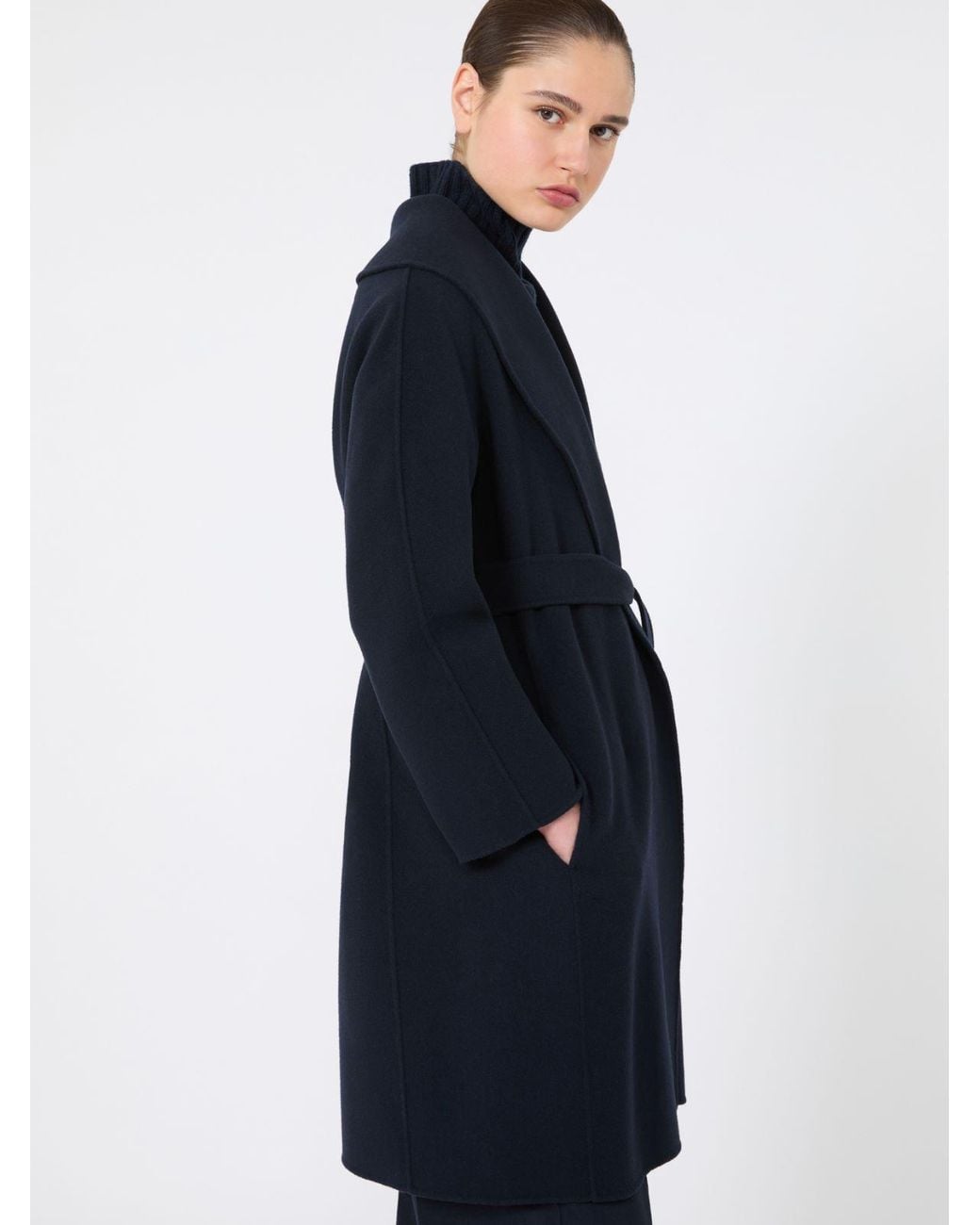 Max Mara Blue Double-Faced Wool Robe Coat