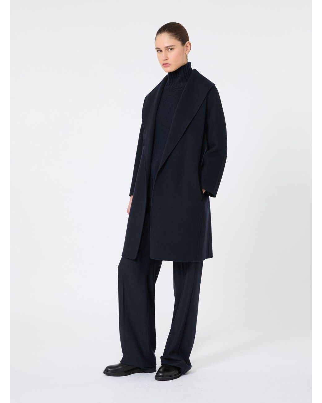 Max Mara Blue Double-Faced Wool Robe Coat