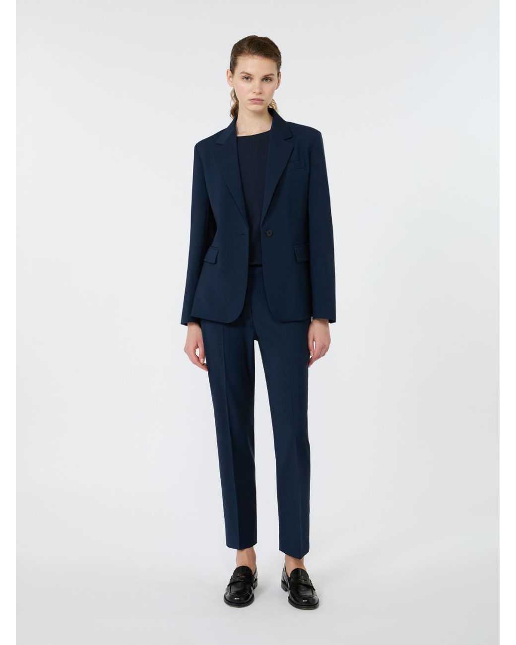 Max Mara Blue Single-Breasted Stretch Wool Blazer