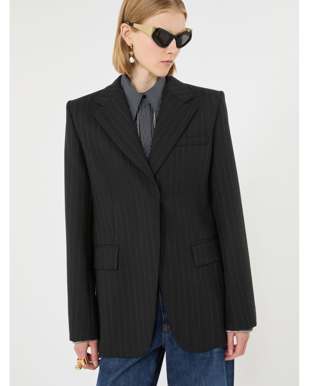 Max Mara Black Stretch Wool-Blend Blazer