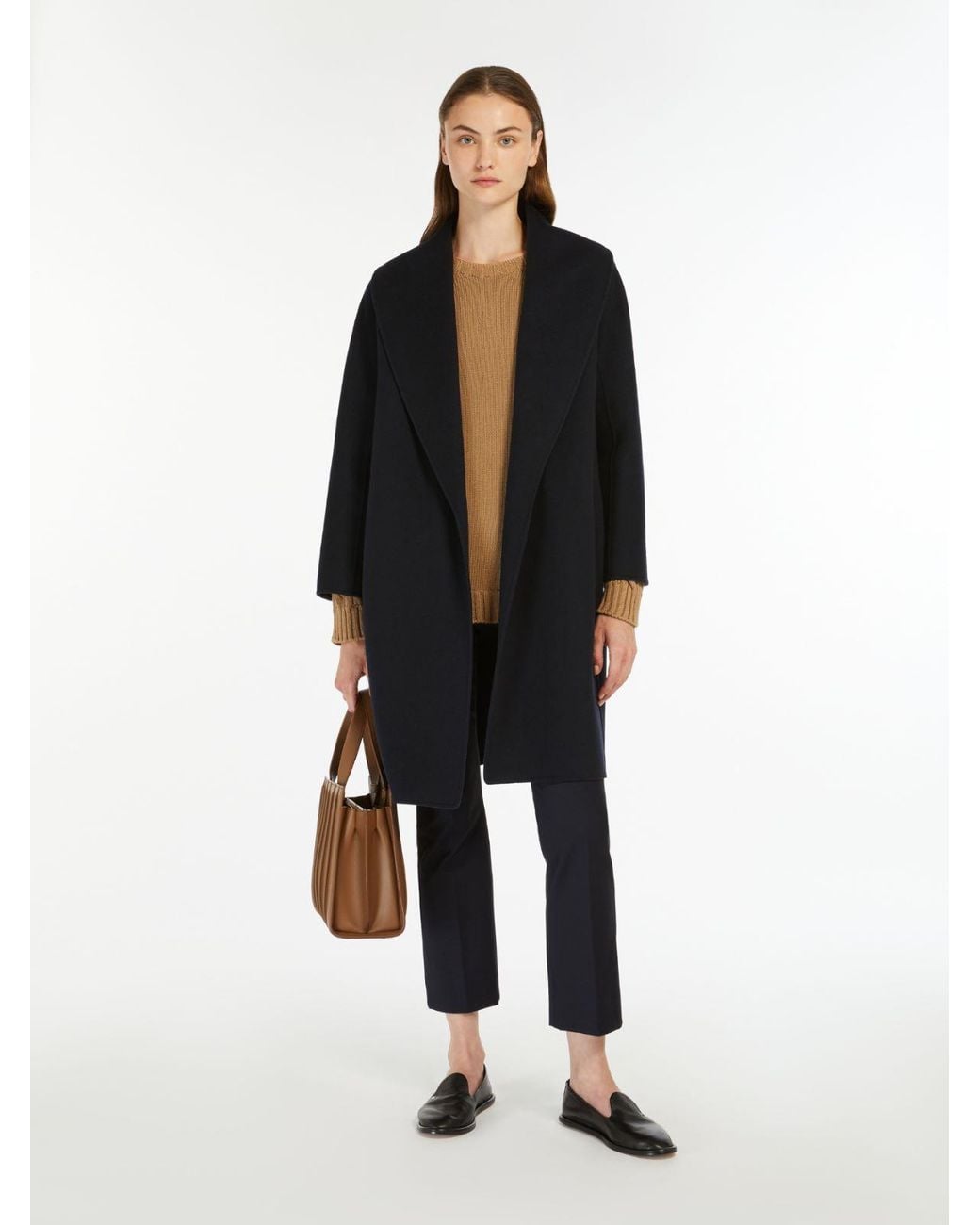 Max Mara Blue Double-Faced Wool Robe Coat