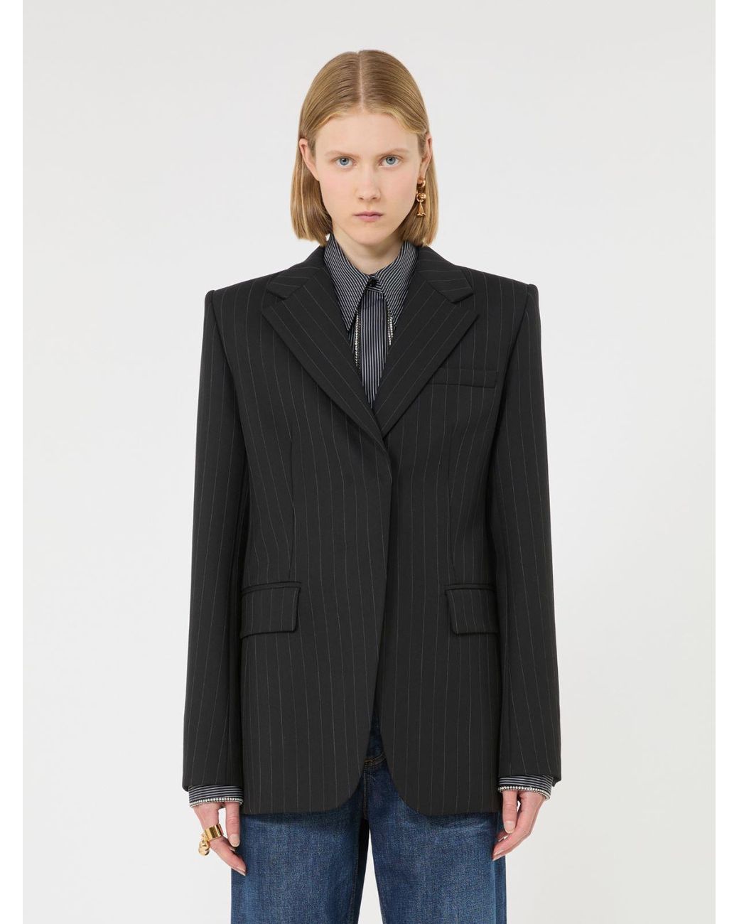 Max Mara Black Stretch Wool-Blend Blazer