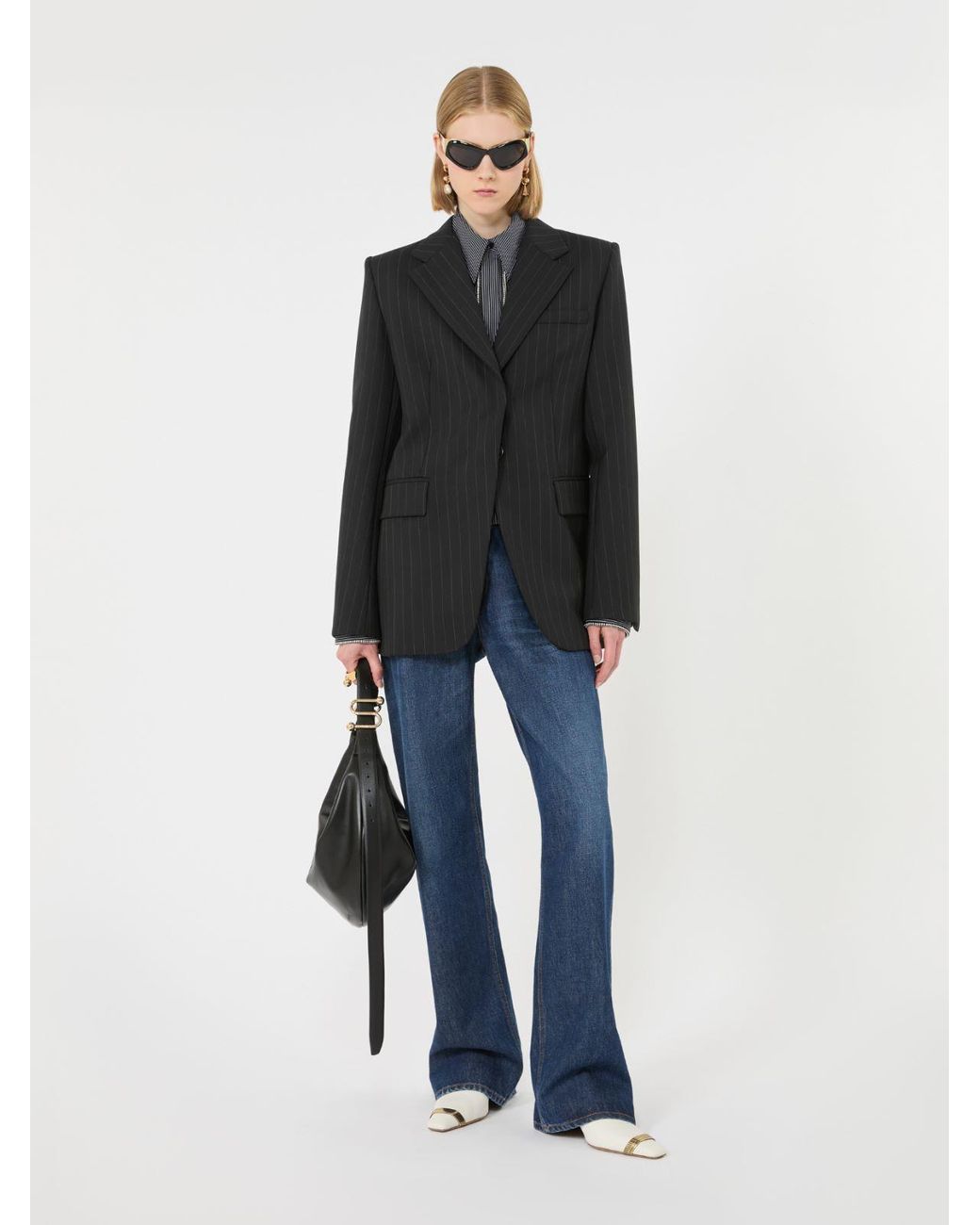 Max Mara Black Stretch Wool-Blend Blazer