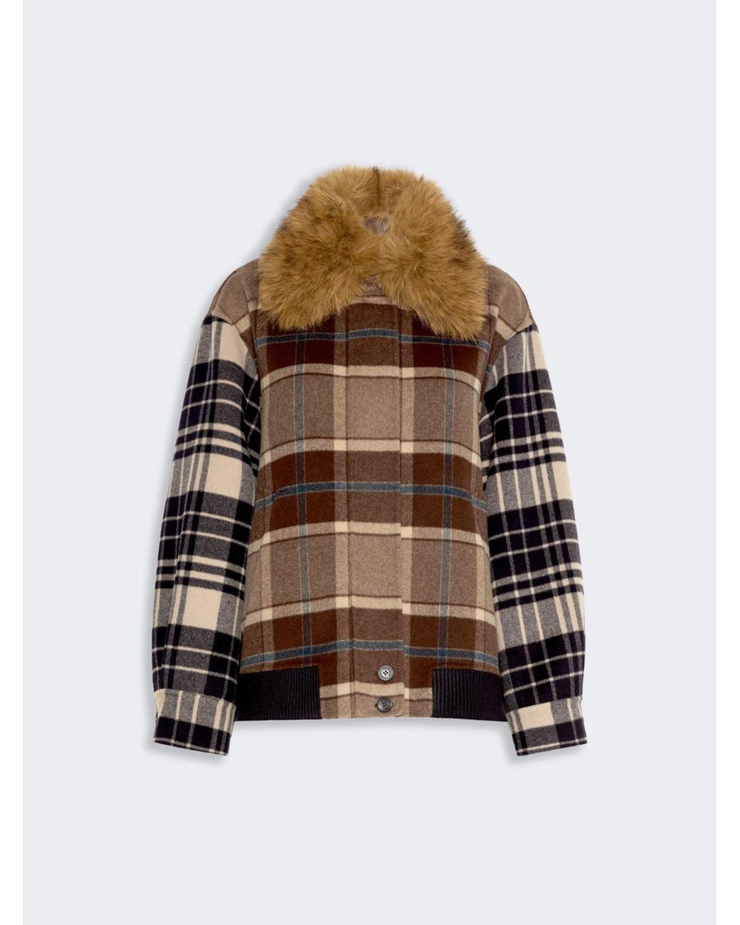 Max Mara Brown Checked Wool Drap Cloth Bomber Jacket
