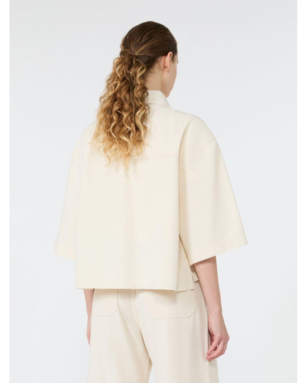 Max Mara White Washed Cotton Cropped Jacket