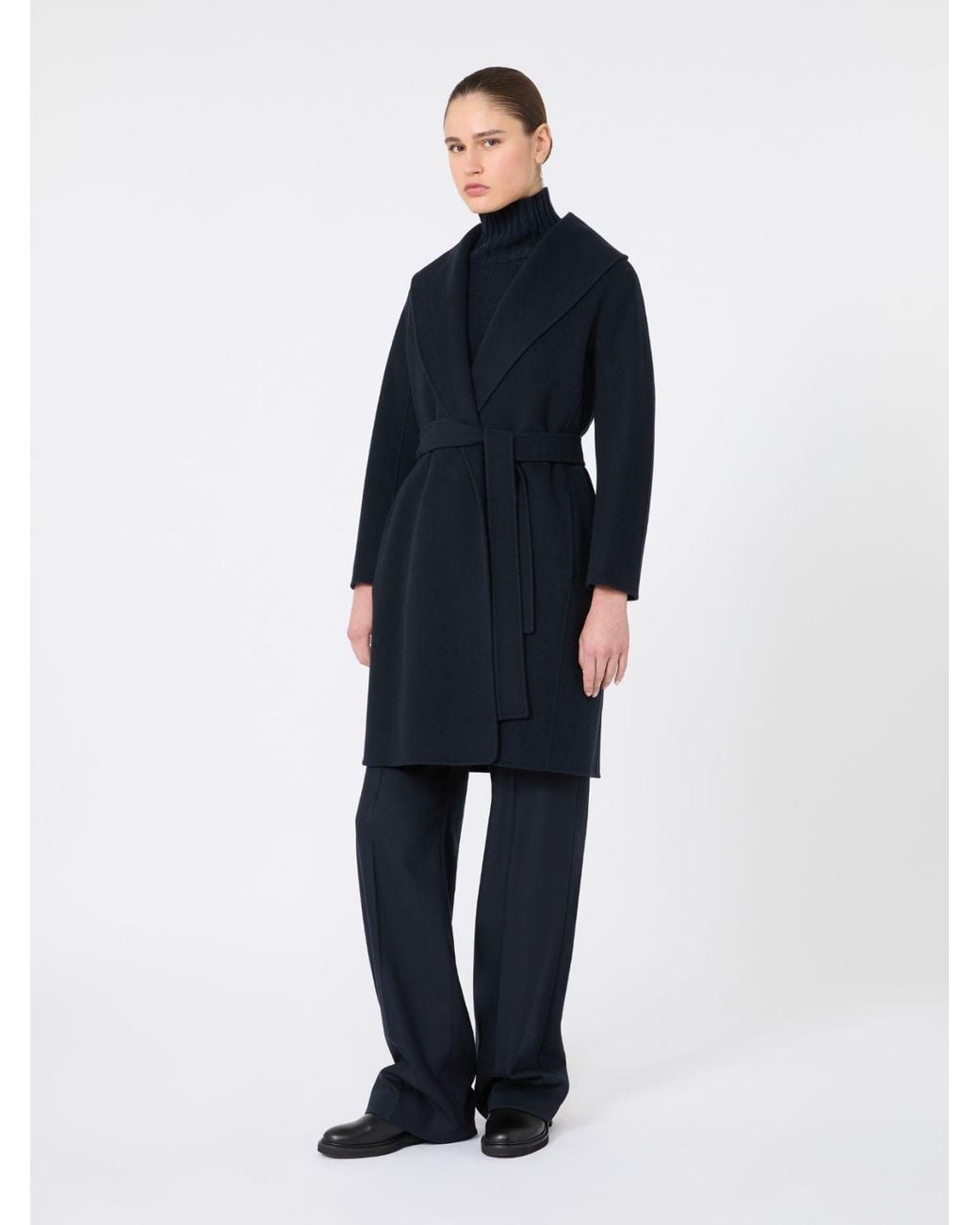 Max Mara Blue Double-Faced Wool Robe Coat