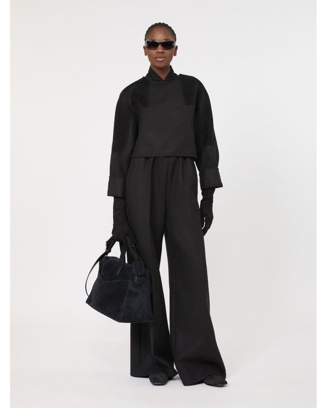 Max Mara Black Wool Flannel Blouse