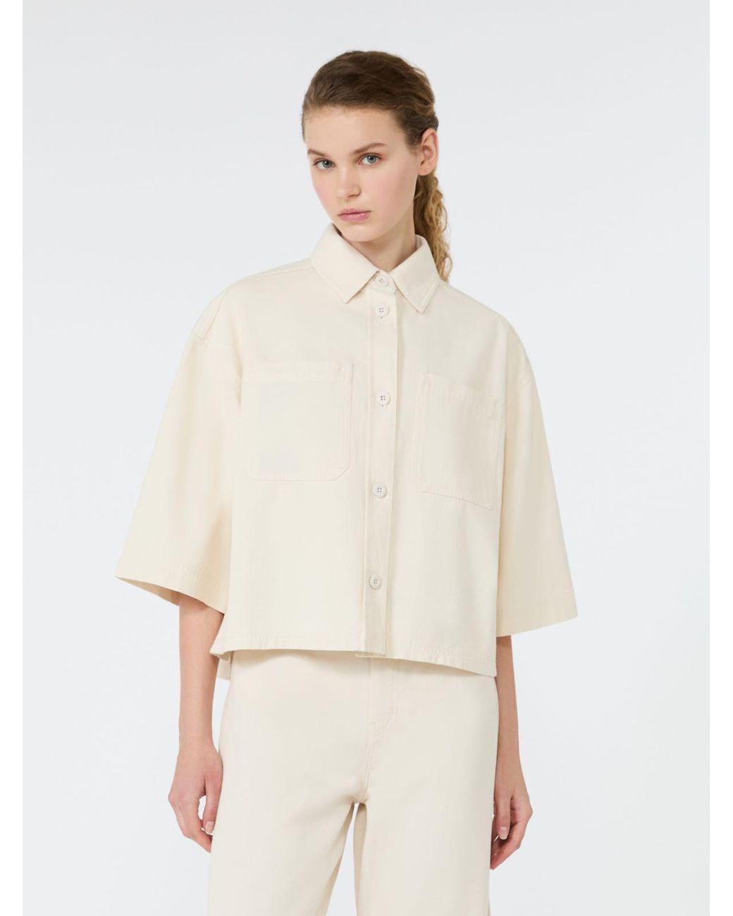 Max Mara White Washed Cotton Cropped Jacket