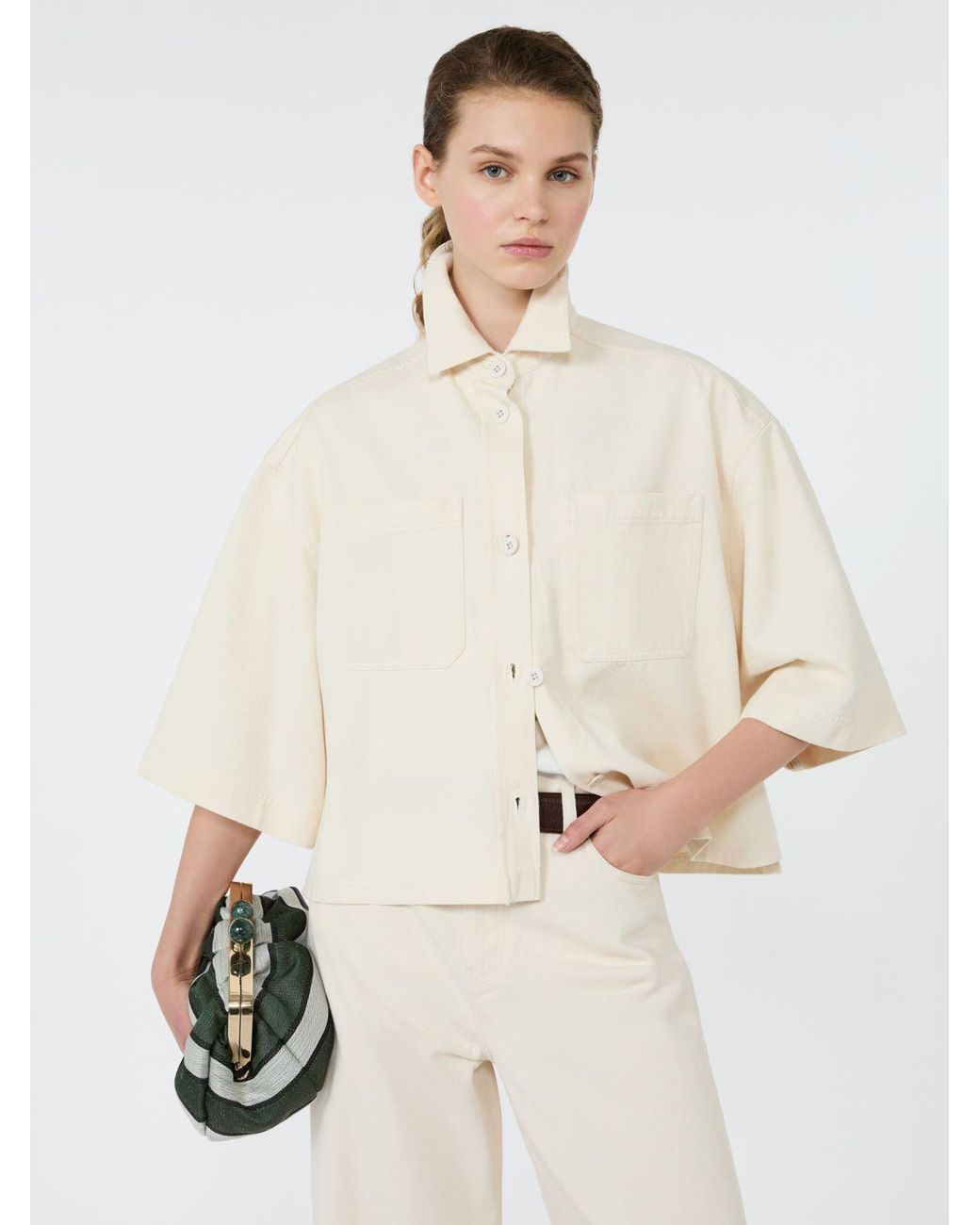 Max Mara White Washed Cotton Cropped Jacket