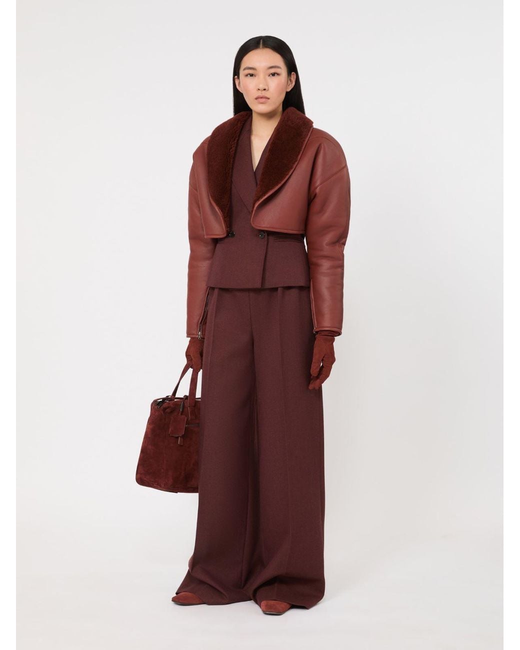 Max Mara Red Denim-Effect Wool Double-Breasted Jacket