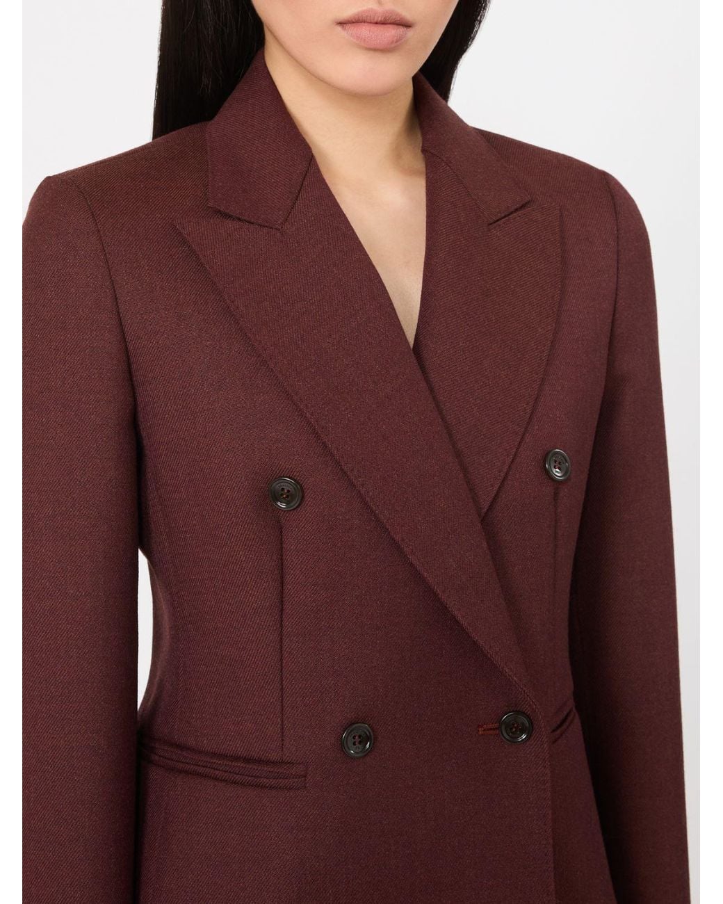 Max Mara Red Denim-Effect Wool Double-Breasted Jacket