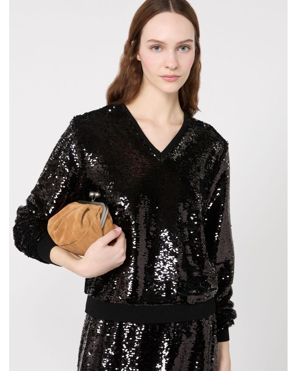 Max Mara Black Jersey And Sequin Blouse