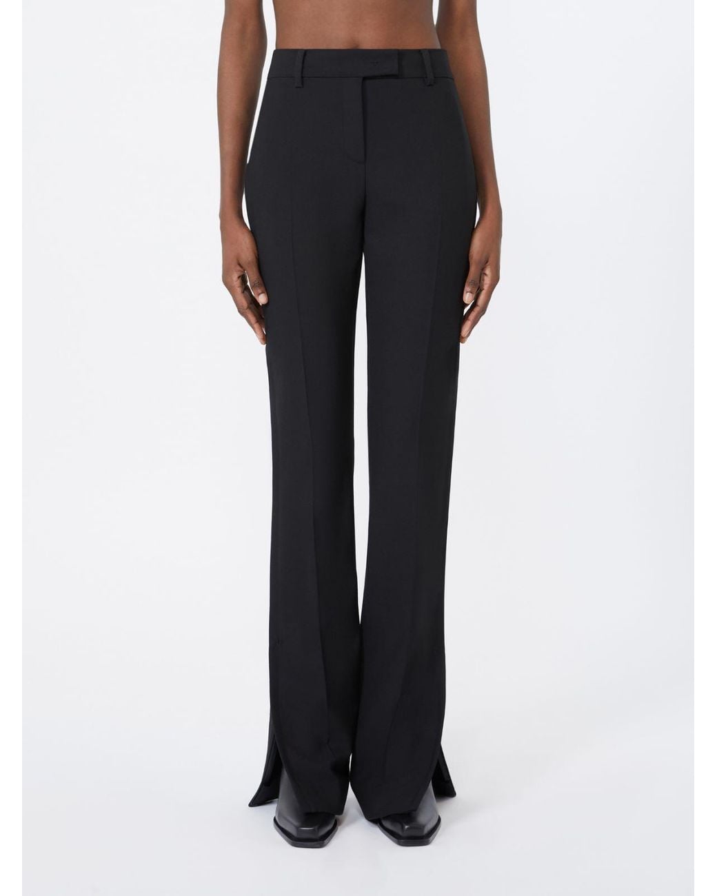 Max Mara Blue Double Technical Wool Slim Flared Trousers