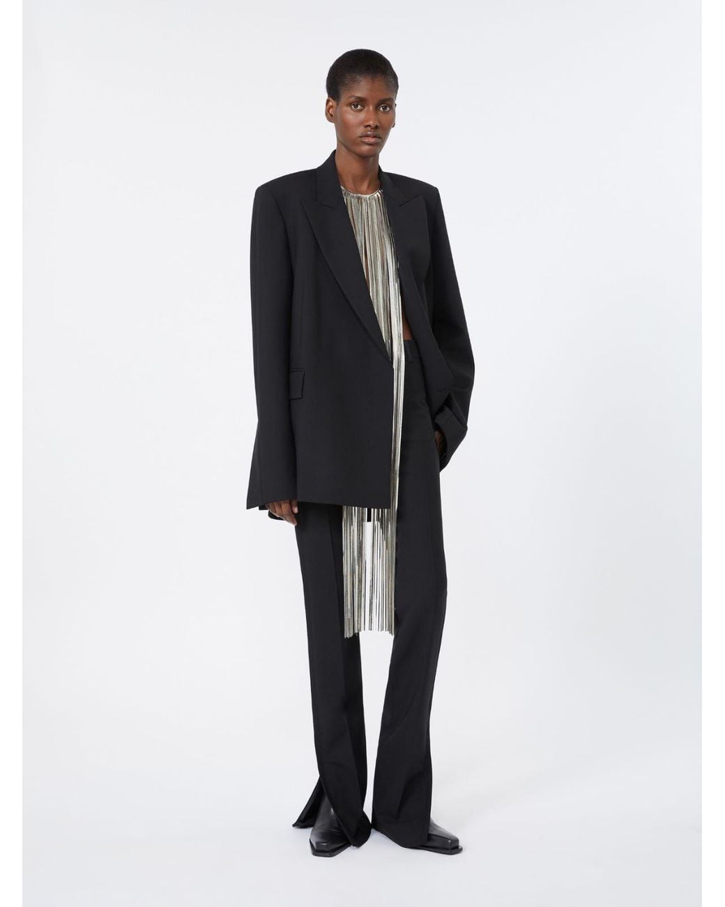 Max Mara Blue Double Technical Wool Slim Flared Trousers