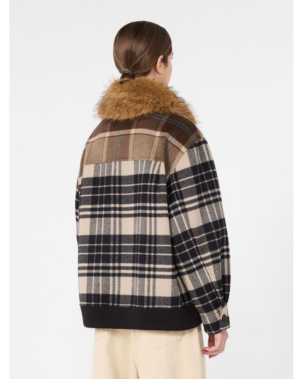 Max Mara Brown Checked Wool Drap Cloth Bomber Jacket
