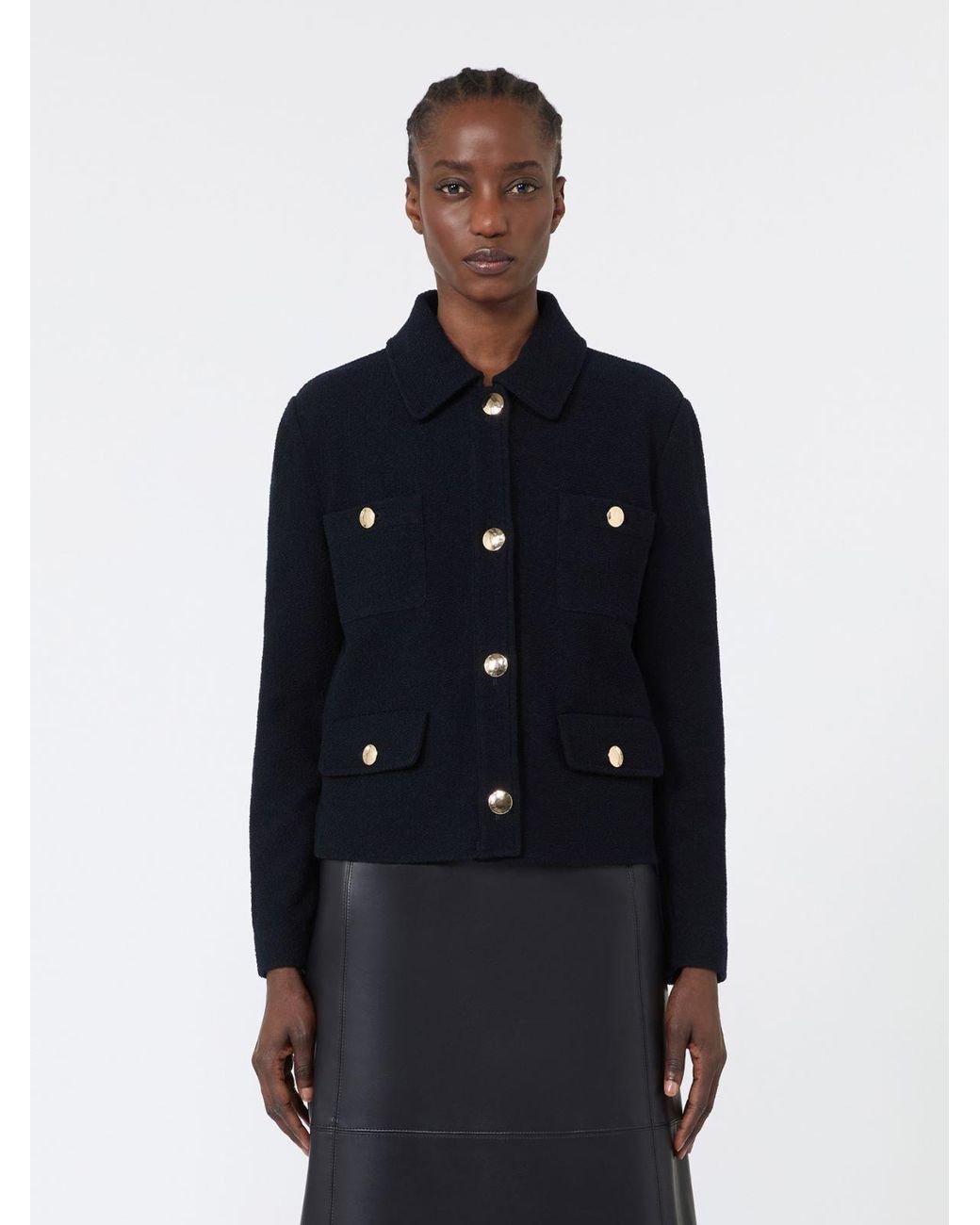 Max Mara Blue Bouclé-Look Jersey Jacket