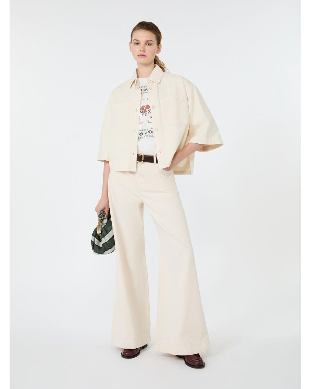 Max Mara White Washed Cotton Cropped Jacket