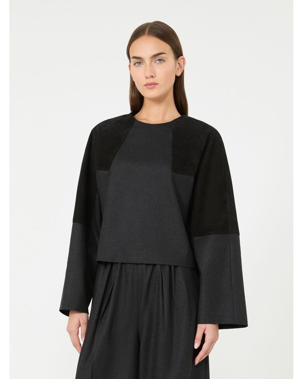 Max Mara Black Wool Flannel Blouse