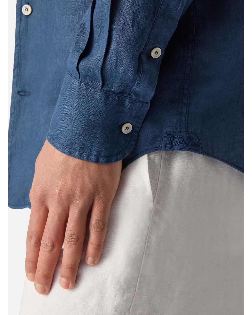 Mc2 Saint Barth Blue Raphael Shirt Pure Linen for men