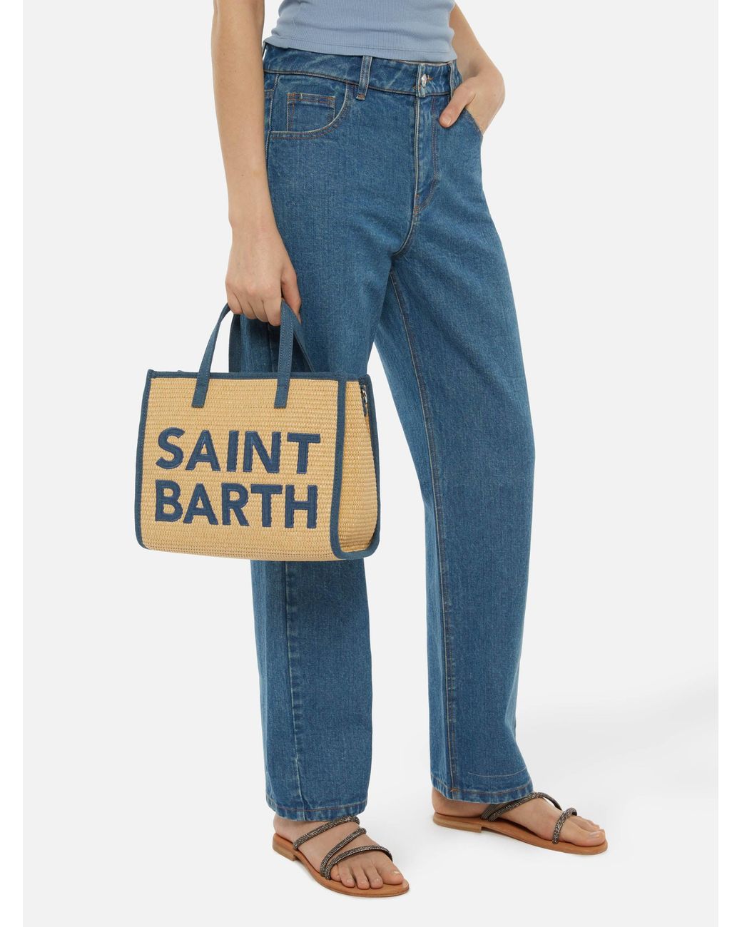 MC2 Saint Barth Vivian Midi Straw Handbag Bag in Blue | Lyst