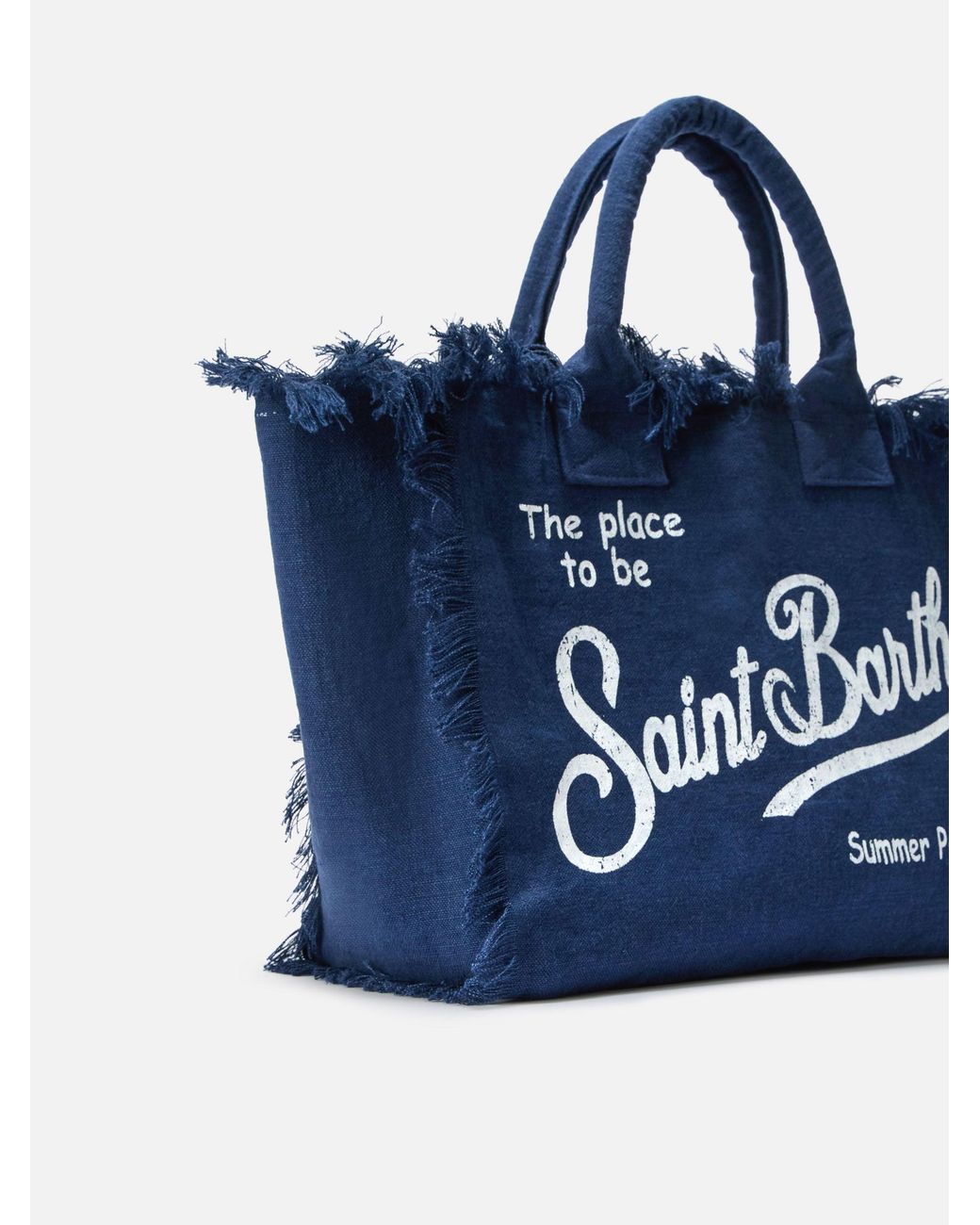 Solid Color Linen Vanity Regular Bag di Mc2 Saint Barth in Blue