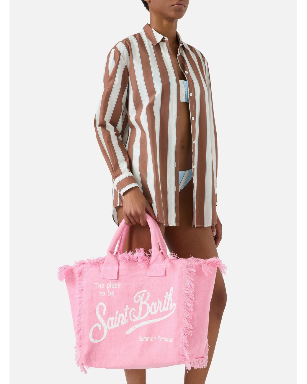 Solid Color Linen Vanity Regular Bag di Mc2 Saint Barth in Pink