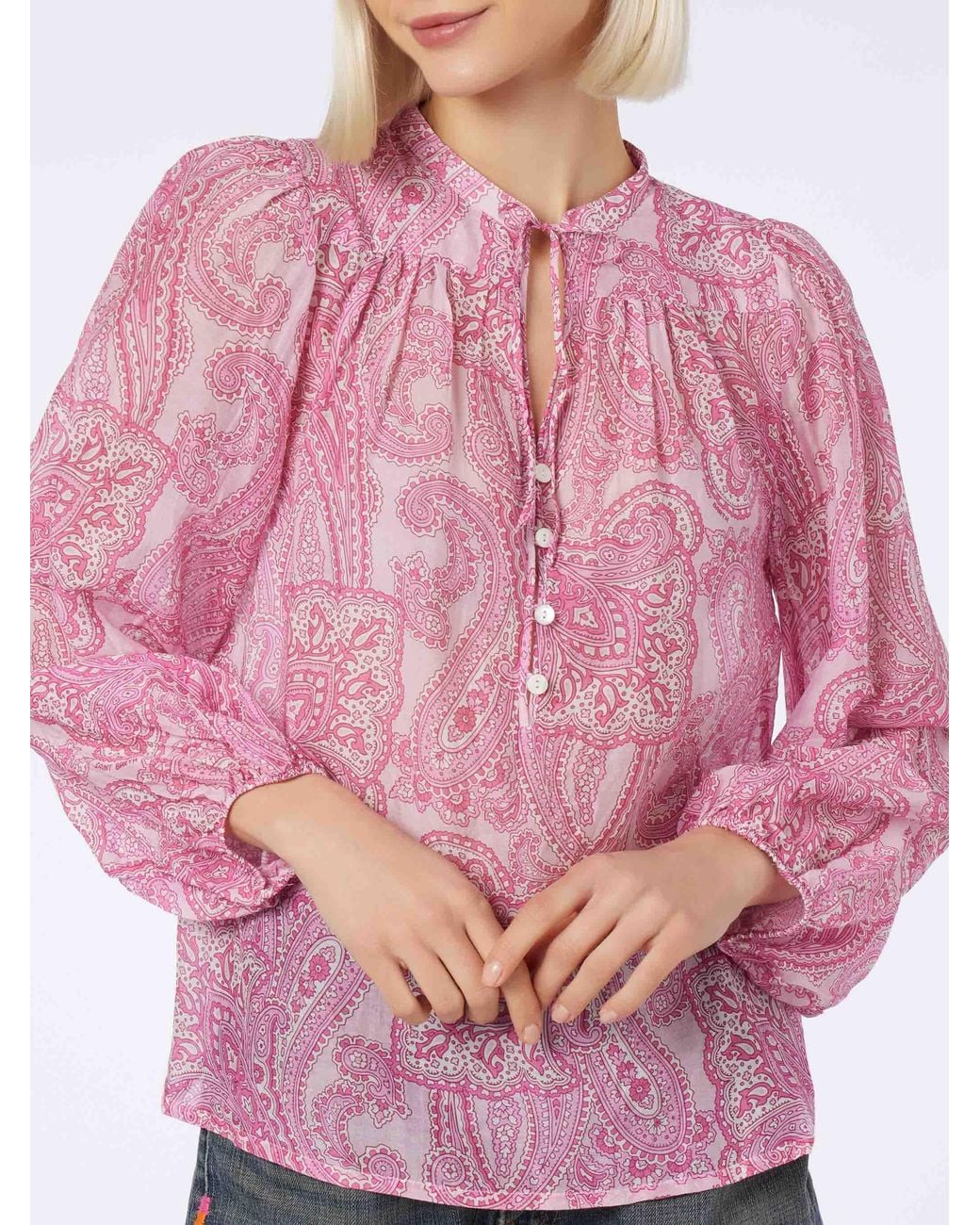 Mc2 Saint Barth Pink Harper Silk Voile Blouse With Paisley Print
