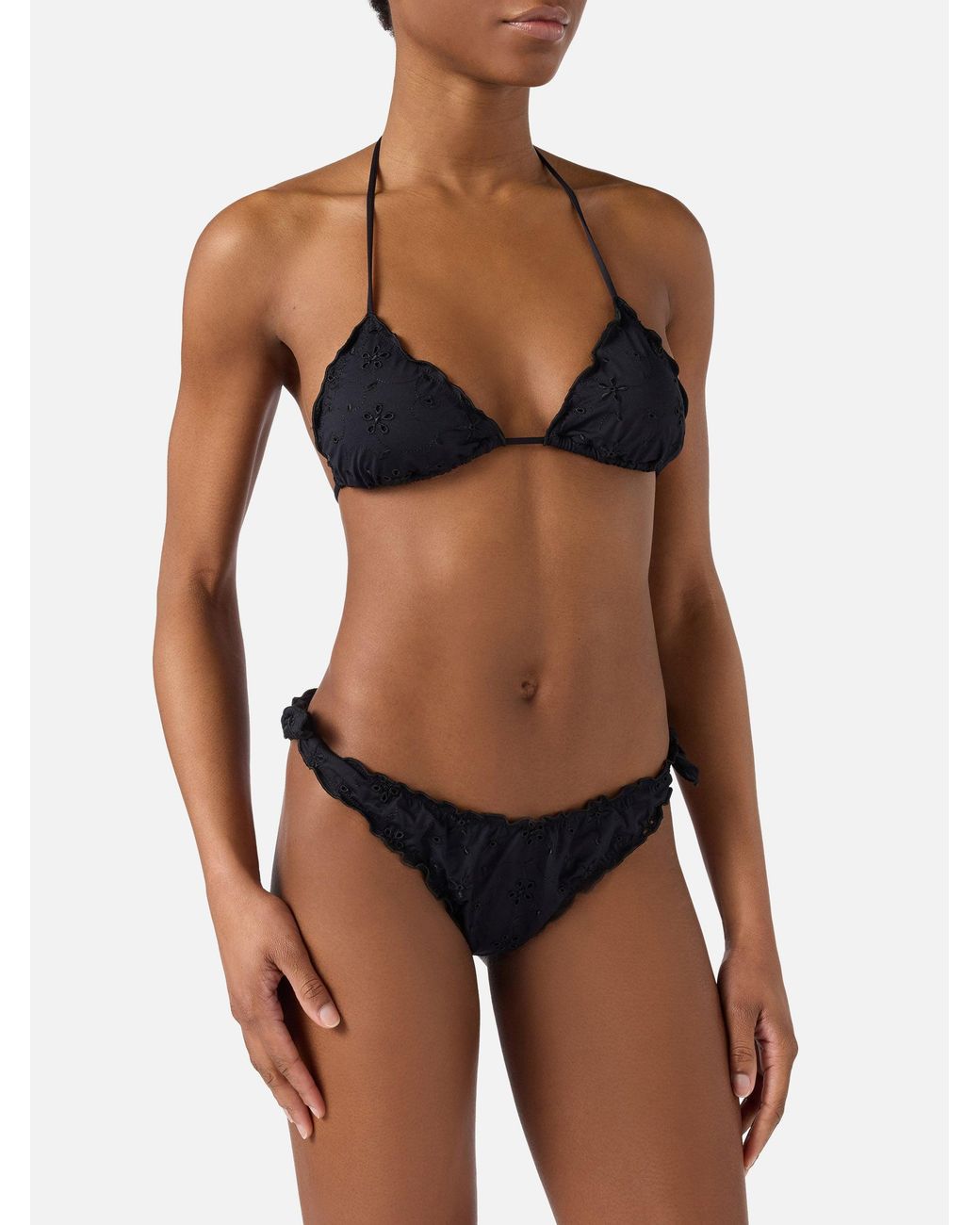 Mc2 Saint Barth Black Bikini Sarius Triangle Solid Sangallo Fabric