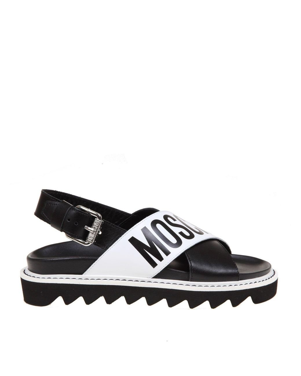 moschino abstract leather flat sandals