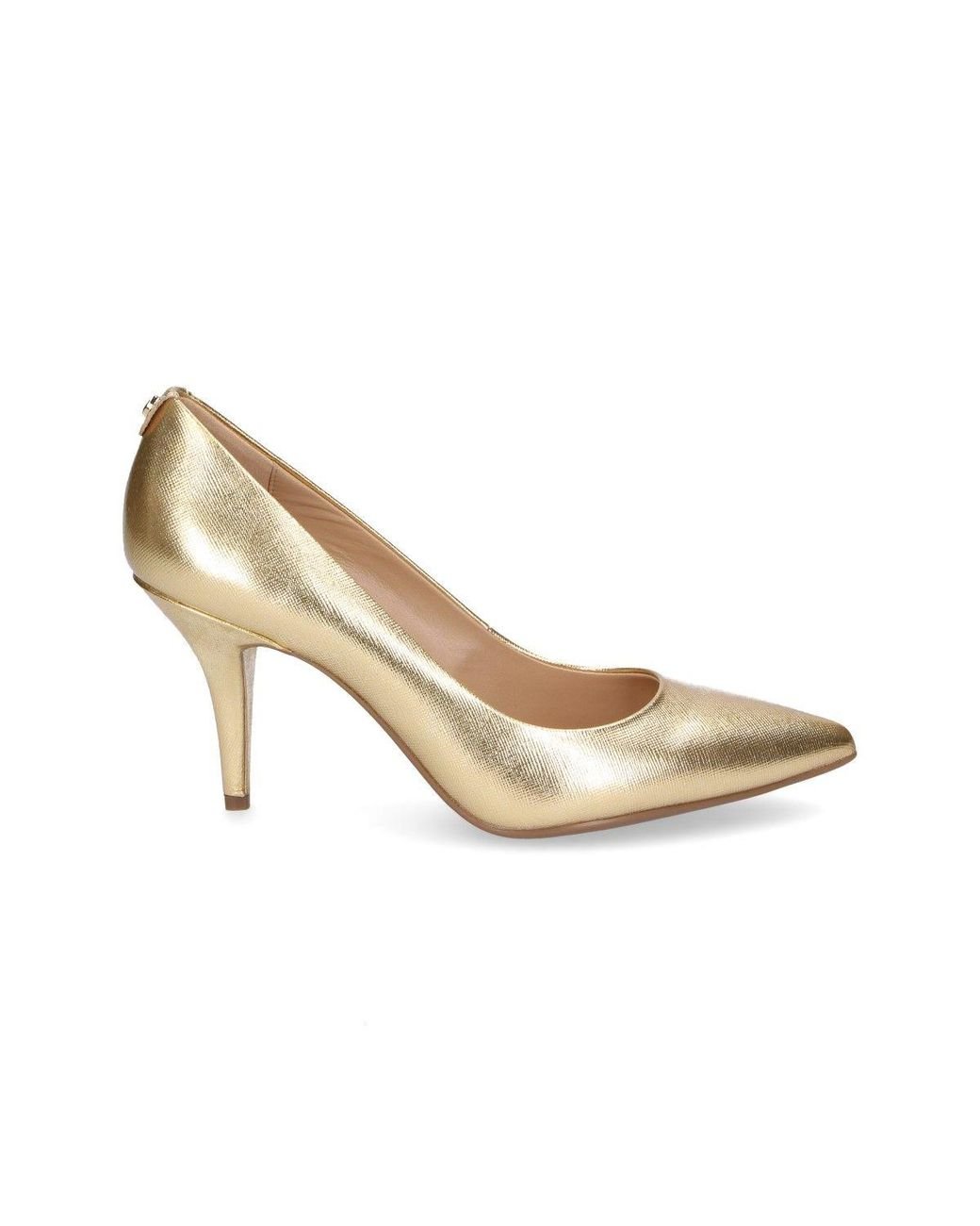 gold leather pumps