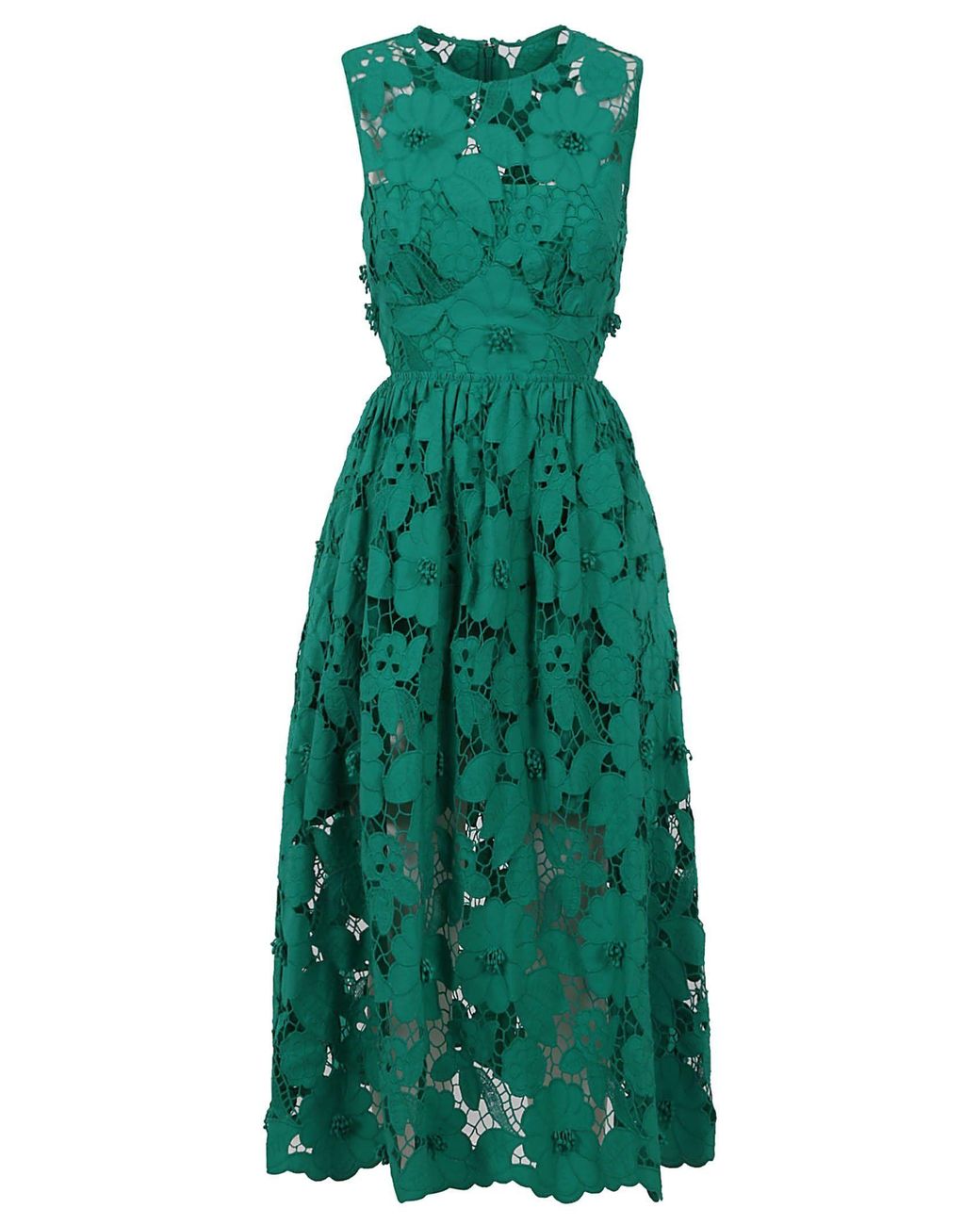 Self-Portrait Green 3d Cotton Lace Midi Dress | Lyst