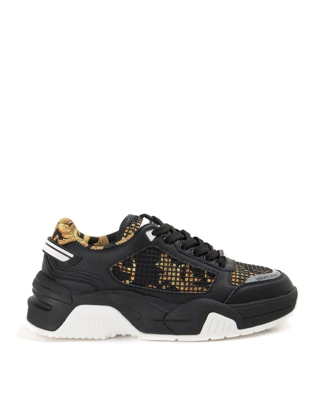 Versace Jeans Couture Leather Baroque Print Sneakers in Black for Men ...