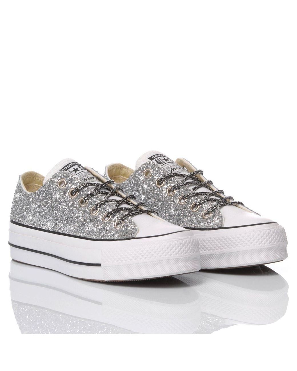 converse silver glitter trainers
