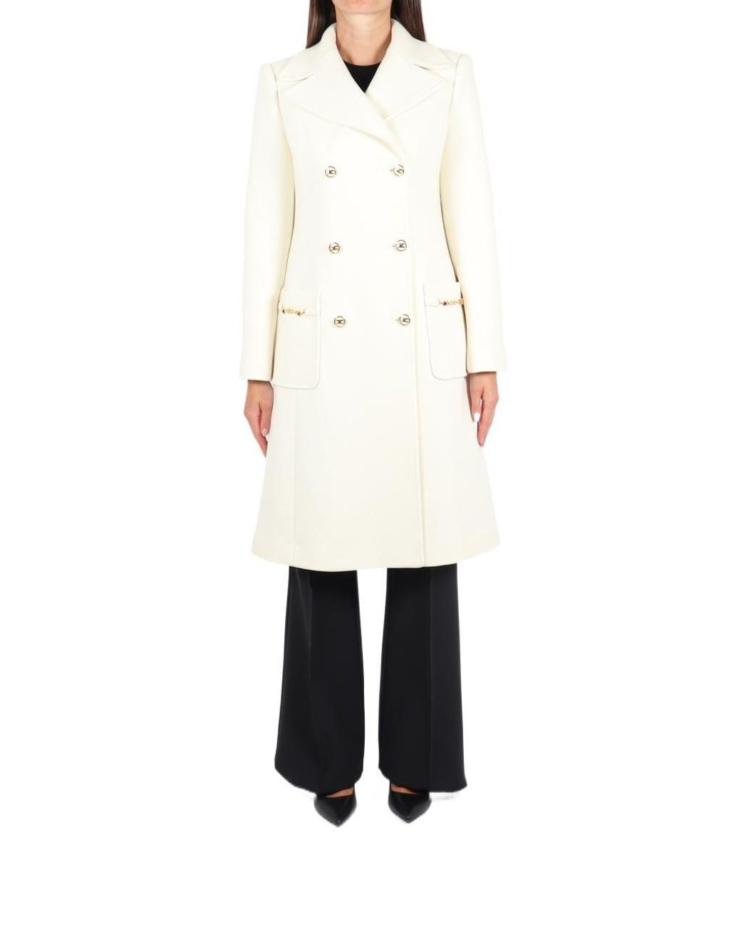 Elisabetta Franchi Wool Coat in White | Lyst Australia