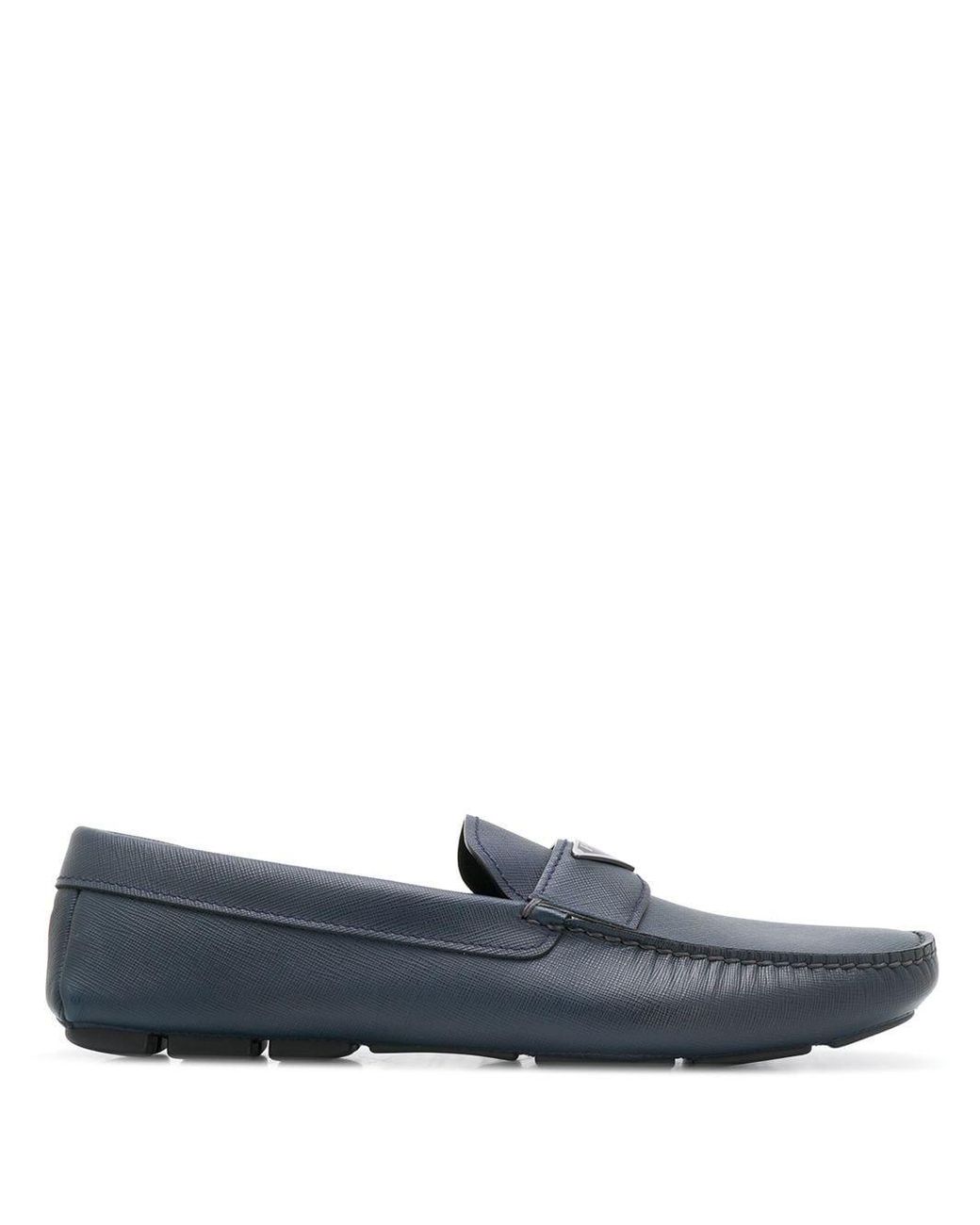Prada Leather Loafers in Blue for Men - Lyst
