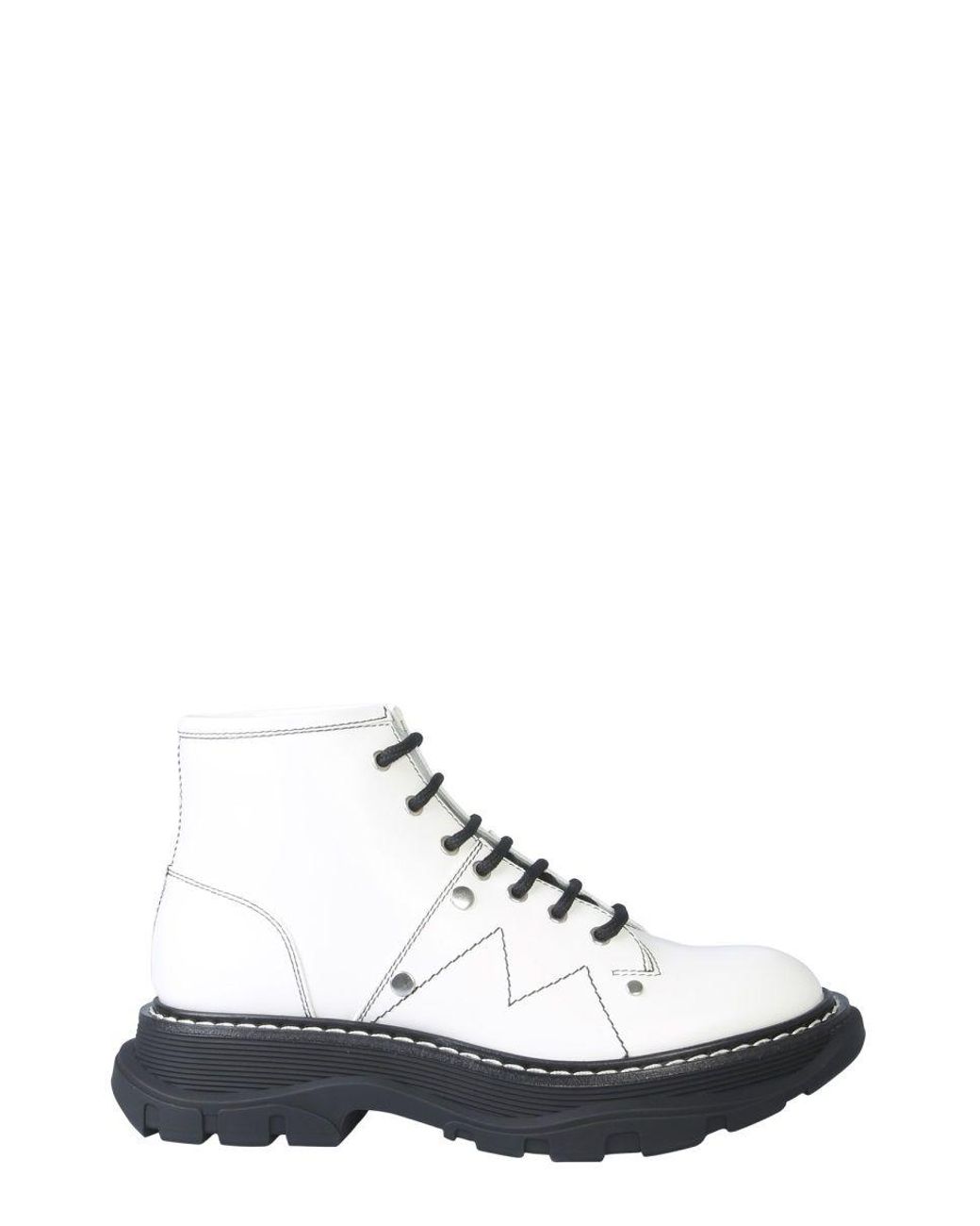 Alexander McQueen Leather Trad Ankle Boots in White - Save 33% - Lyst