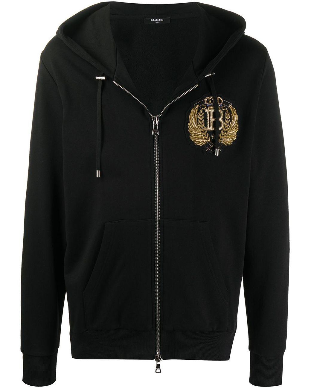 Balmain Cotton Embroidered Crest-motif Hoodie in Black for Men - Lyst