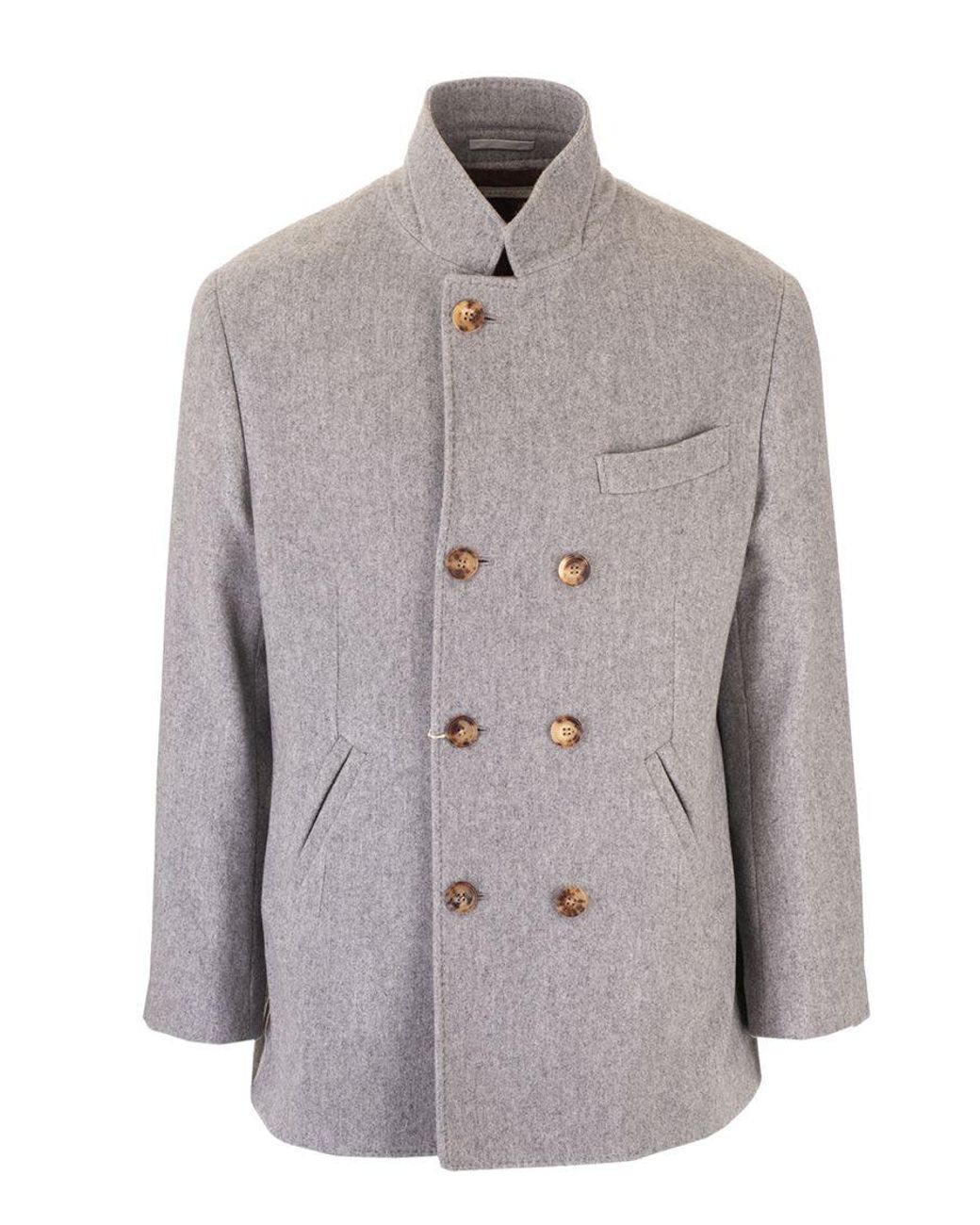 Brunello Cucinelli Wool Coat in Grey (Gray) for Men - Lyst