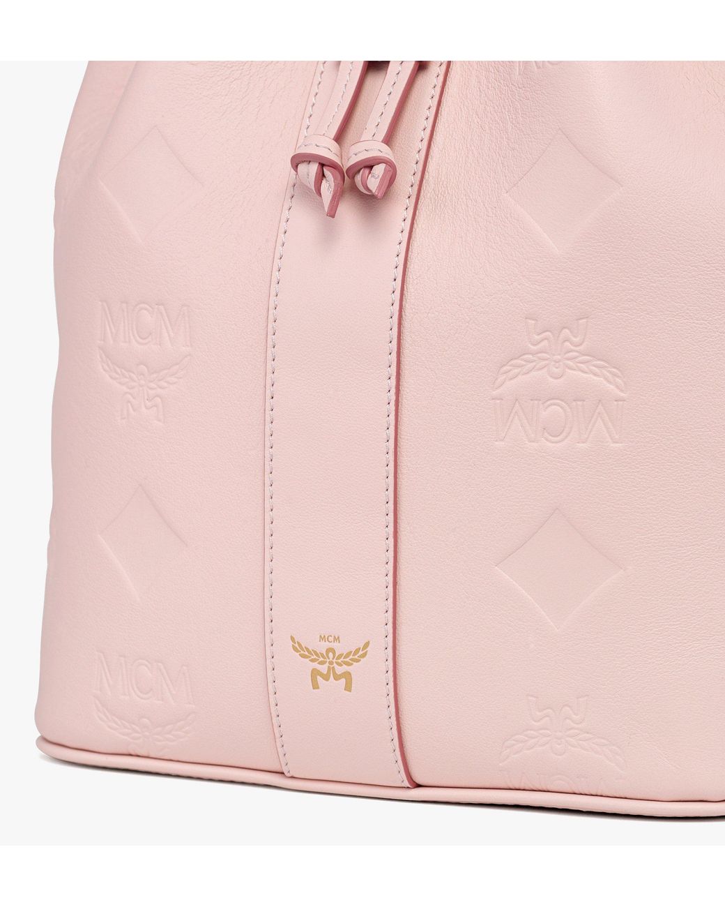 MCM Pink Dessau Drawstring Bag In Maxi Monogram Leather