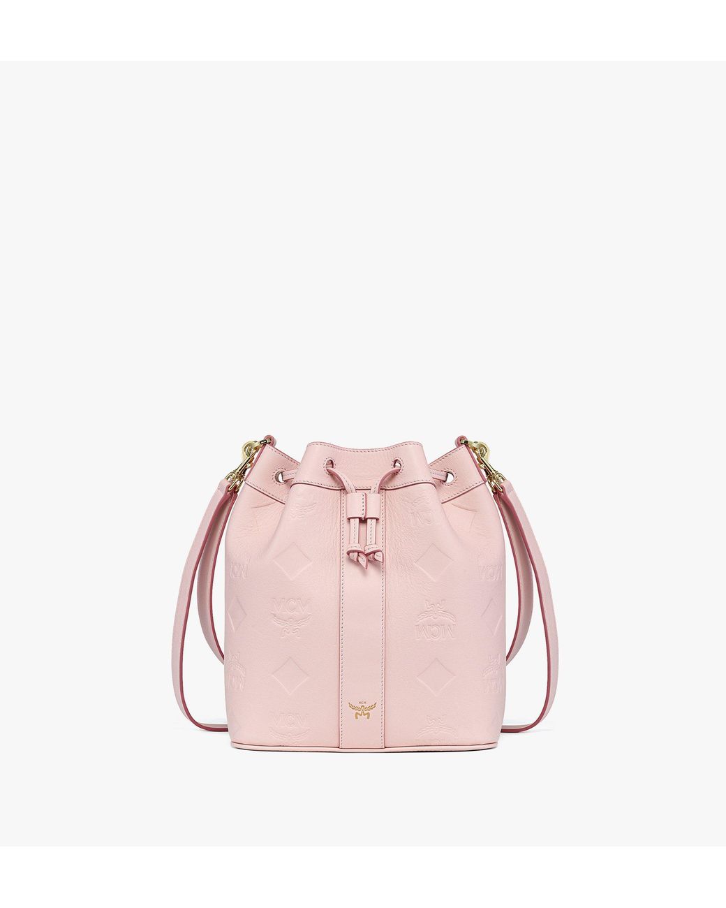 MCM Pink Dessau Drawstring Bag In Maxi Monogram Leather