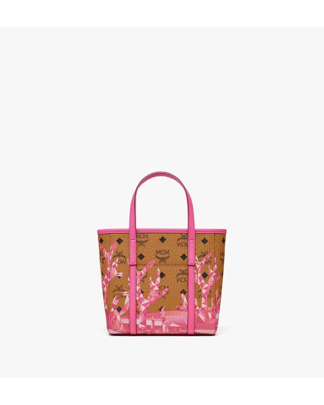 MCM Toni Top-zip Shopper In Cubic Coral Visetos in Pink | Lyst