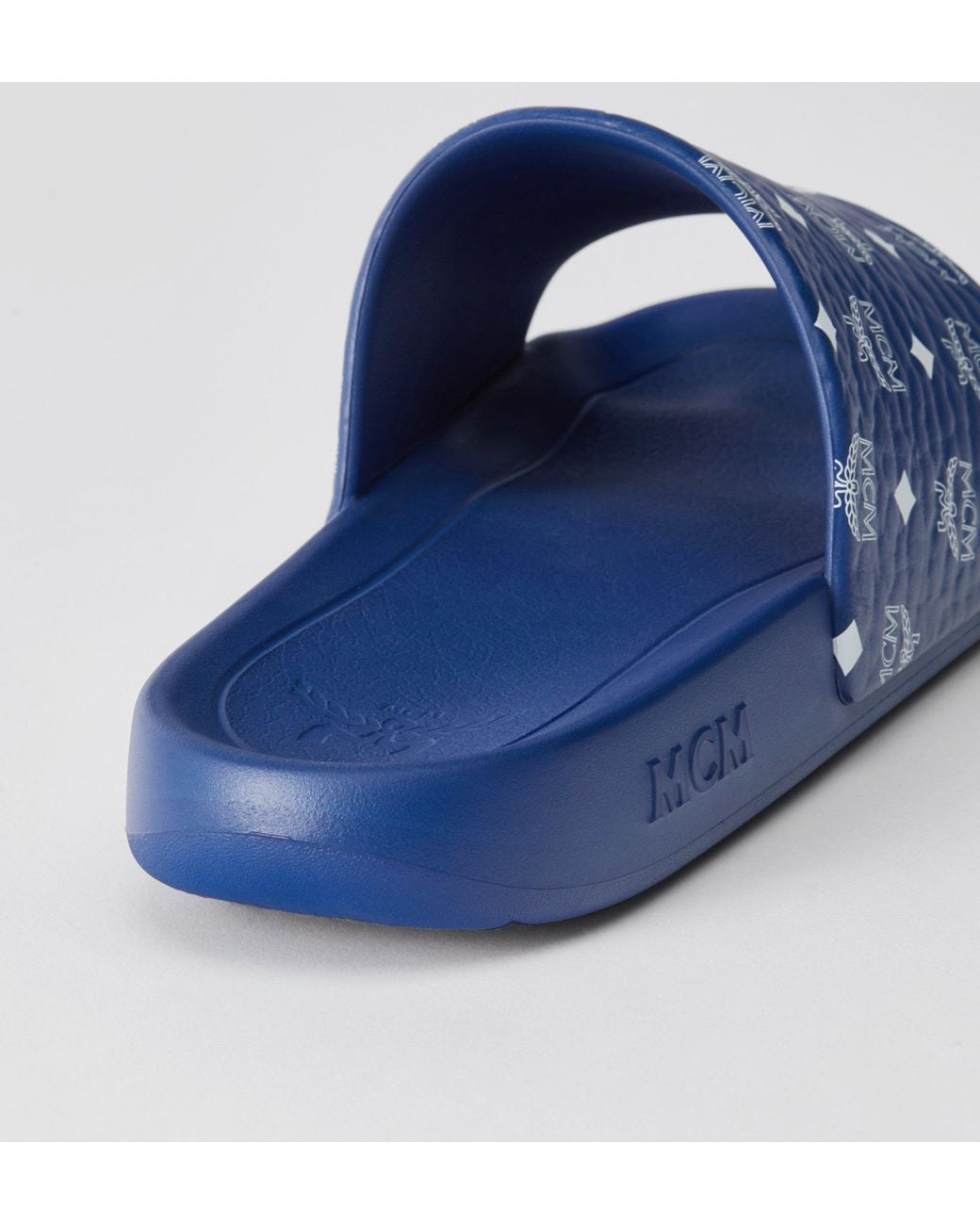MCM Blue Monogram Print Rubber Slides for men