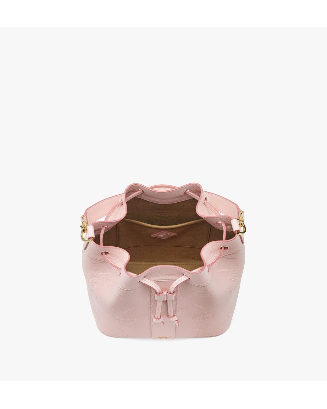 MCM Pink Dessau Drawstring Bag In Maxi Monogram Leather