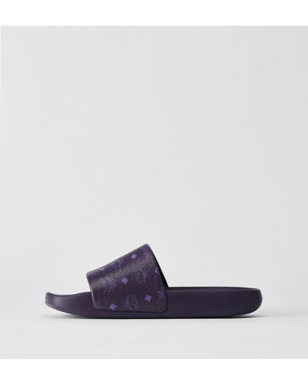 MCM Blue Monogram Print Rubber Slides