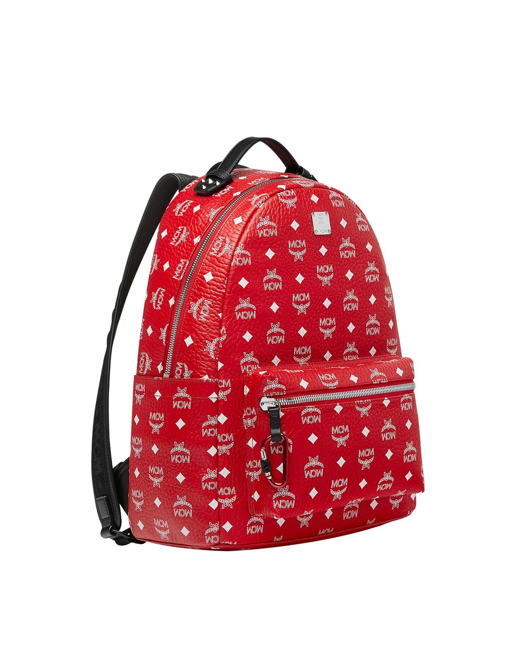 MCM Stark Backpack White Visetos Viva Red in Coated Canvas with