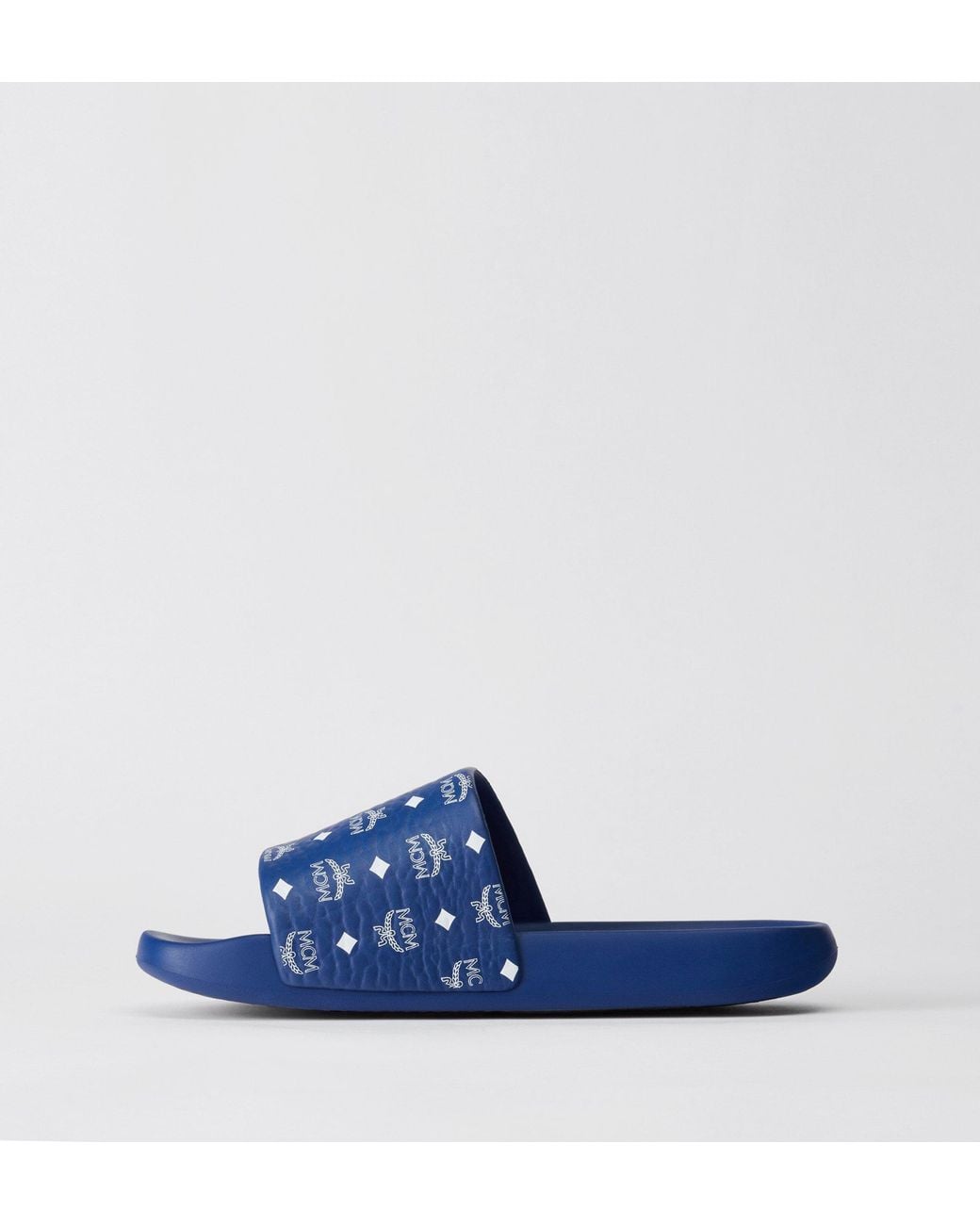 MCM Blue Monogram Print Rubber Slides for men